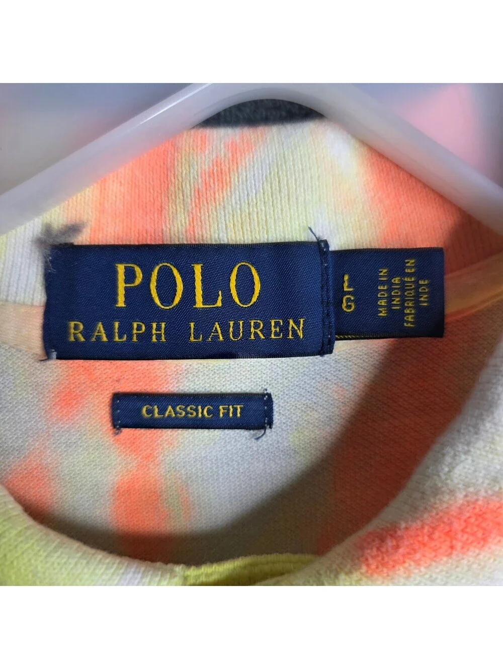 Polo Ralph Lauren Men's Size LARGE White Classic Fit Rainbow Tie-Dye Pony Polo